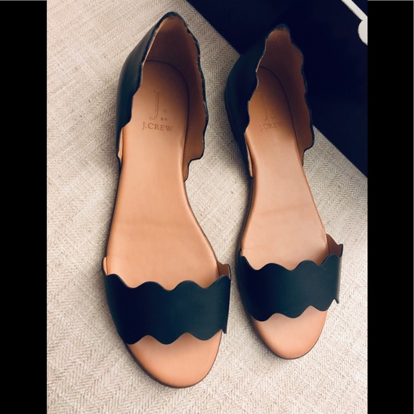 scalloped peep toe flats